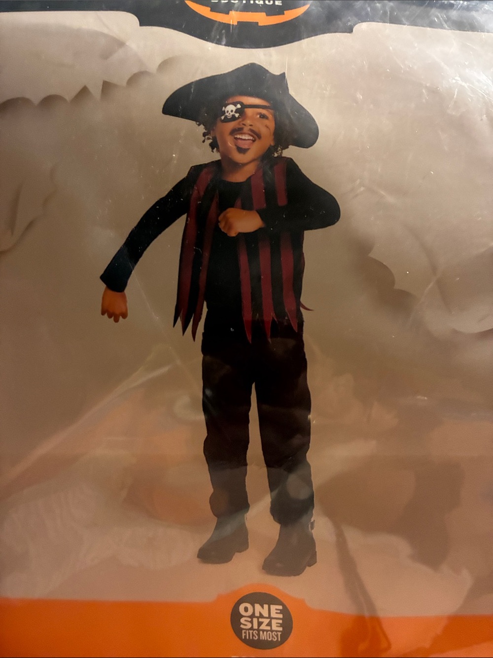 Kids Pirate Costume with vest, Eye Patch and Hat - Black and Red